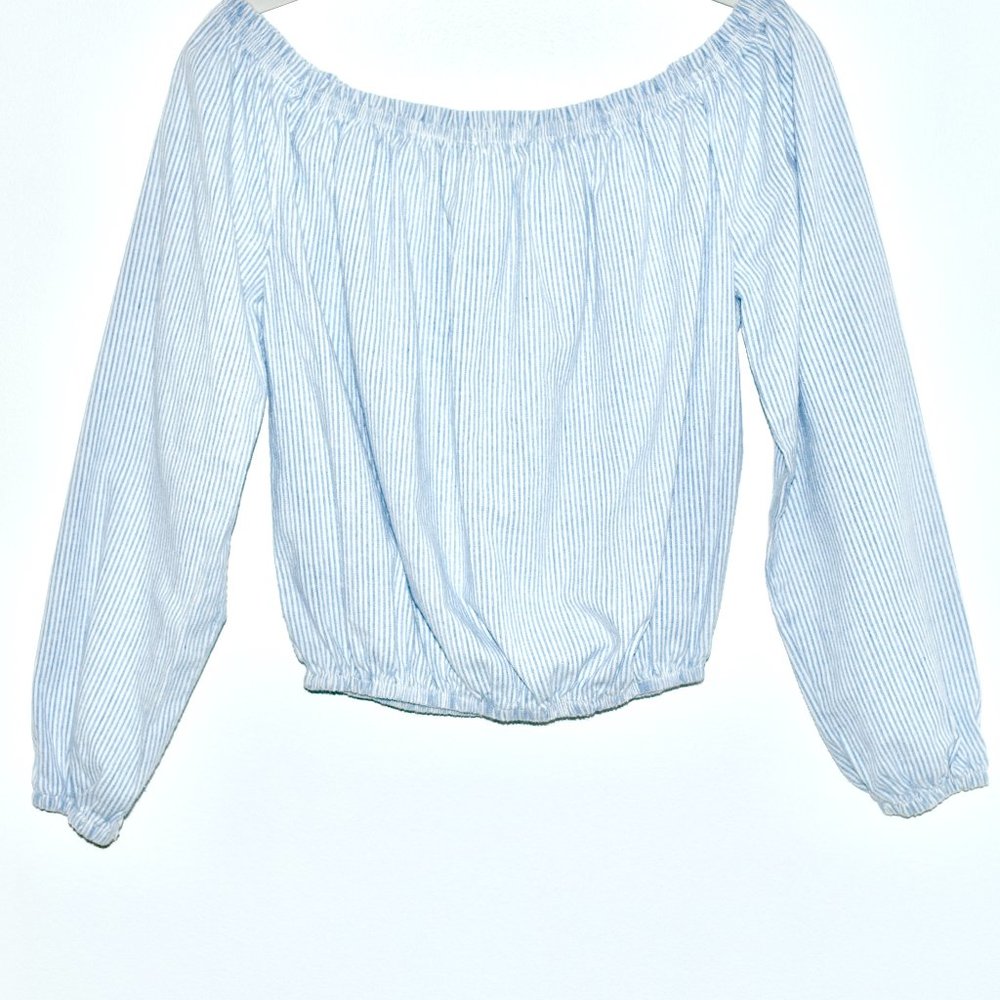 J. Galt Brandy Melville Off the Shoulder Blue and White Striped Crop Top